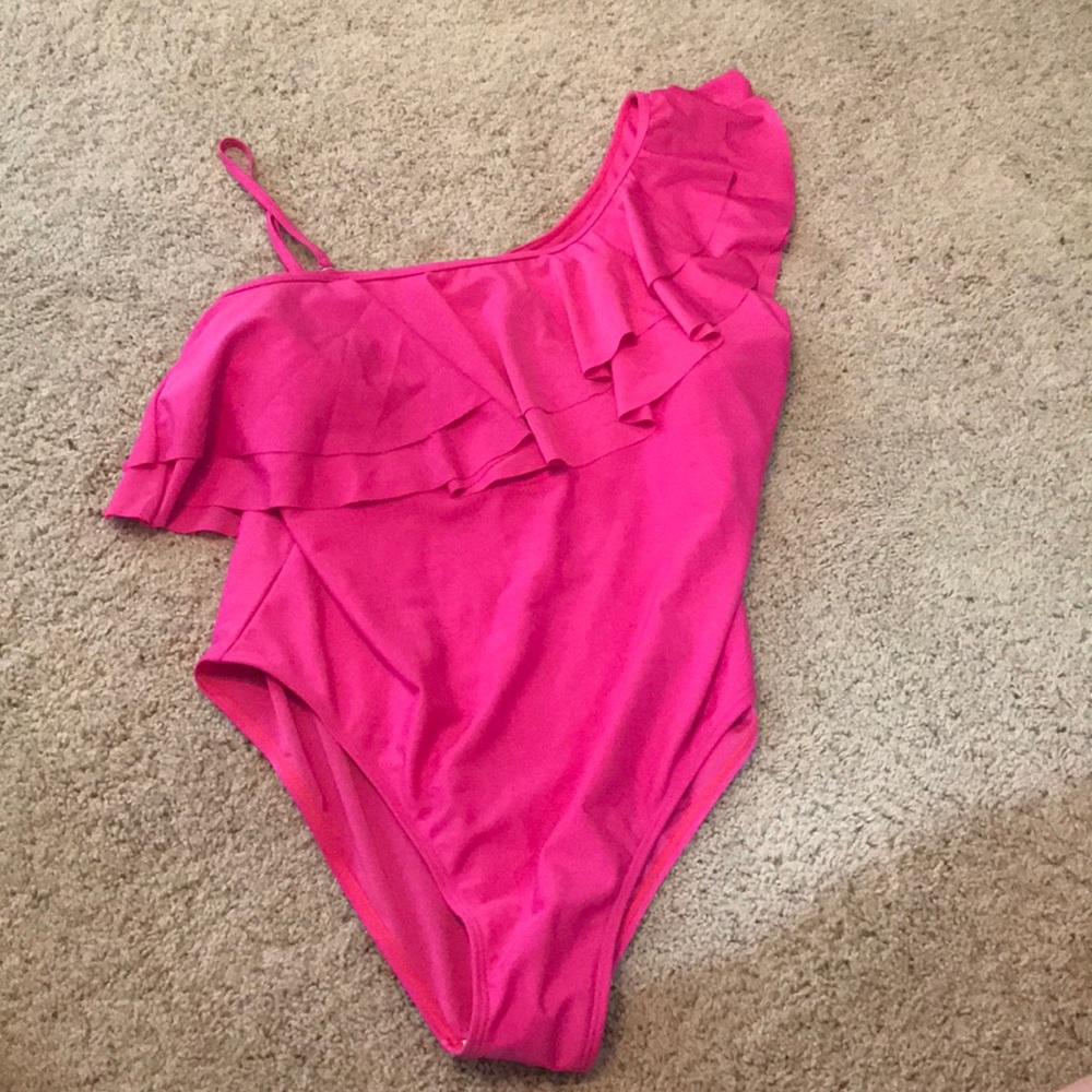 AvidLove pink 1 shoulder ruffle one piece swimsuit